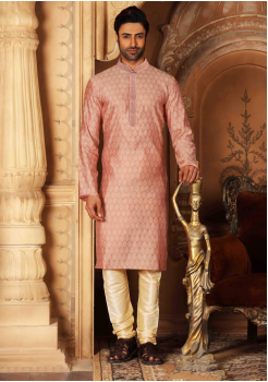 Rose with Cream Color Silk Kurta Set